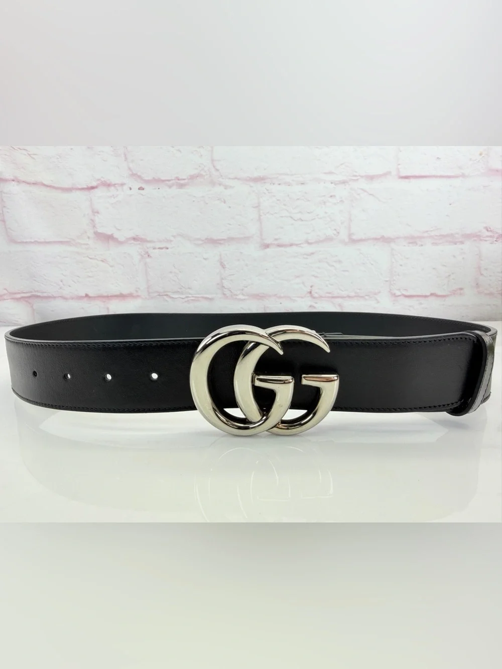 Authentic Gucci Marmont Wide Double GG Black Leather Belt 400593 80/32